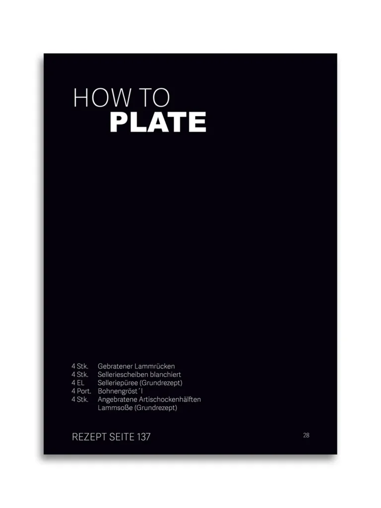 Doppelseite aus dem Buch „ZEHN“ von Michael Gahleitner und Michael Preschl mit hochwertiger Foodfotografie, Fine-Dining-Gerichten, Rezeptinformationen und einem reduzierten Editorial-Design. Das Buch verbindet Kulinarik, Food Styling, Plating und professionelle Werbefotografie auf höchstem Niveau.